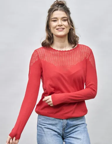 Pullover met Mesh-inzet Katoen -...