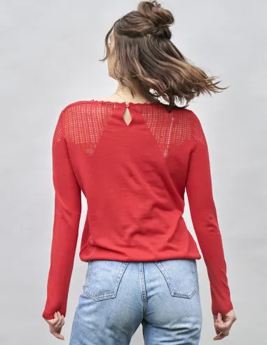 Pullover met Mesh-inzet Katoen -...