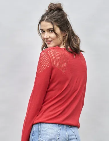 Pullover met Mesh-inzet Katoen -...