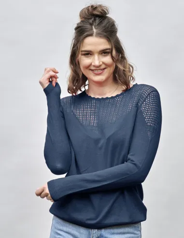 Pullover met Mesh-inzet Katoen -...