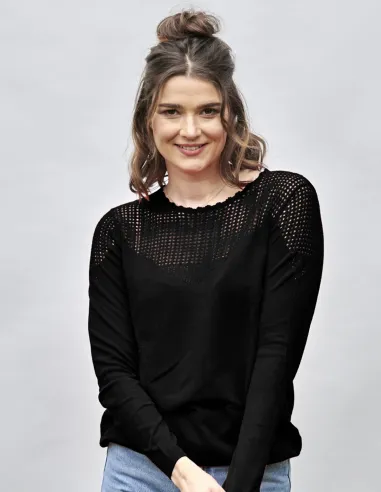Pullover met Mesh-inzet Katoen -...