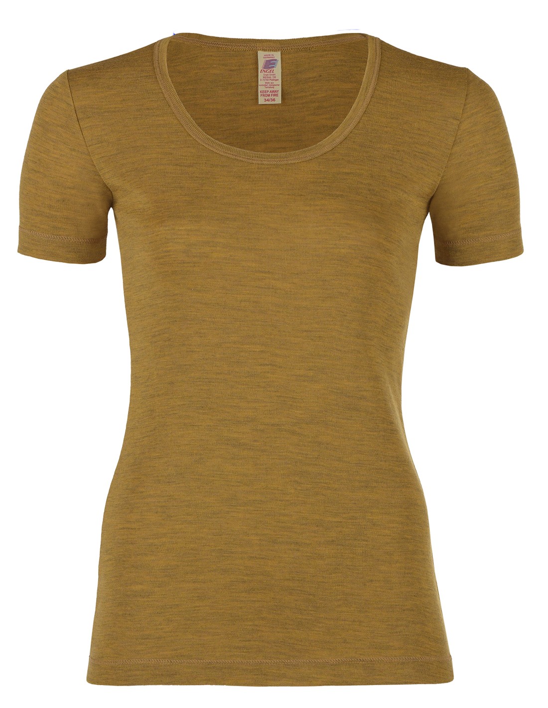 Image of Dames T-Shirt Merino Wol Engel Natur, Kleur Safraan, Maat 34/36 - Small