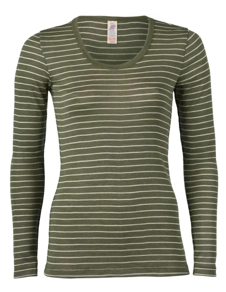 Dames Shirt Gestreept Lange Mouw Zijde Wol Engel Natur