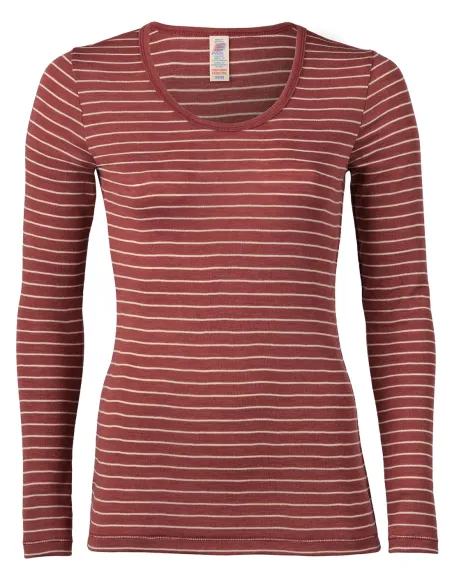 Dames Shirt Gestreept Lange Mouw Zijde Wol Engel Natur