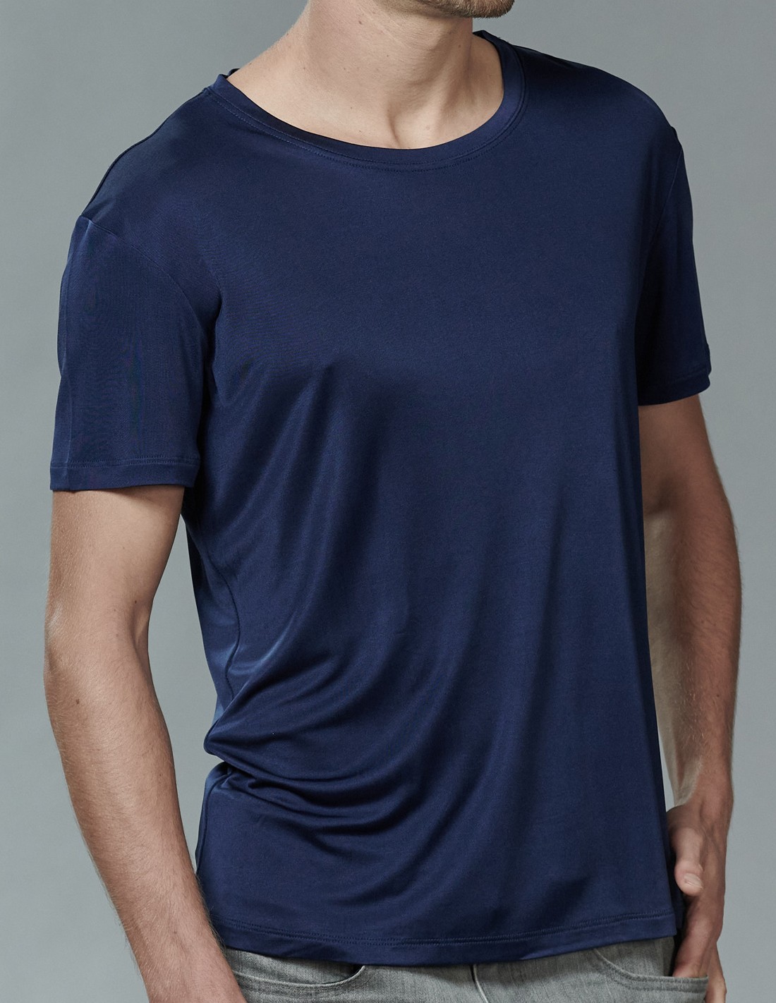 Image of Zijden Heren T-Shirt Donkerblauw Kokon Zwo, Maat Small