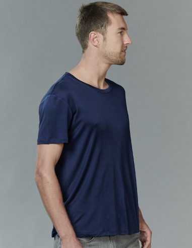Zijden Heren T-Shirt Donkerblauw...