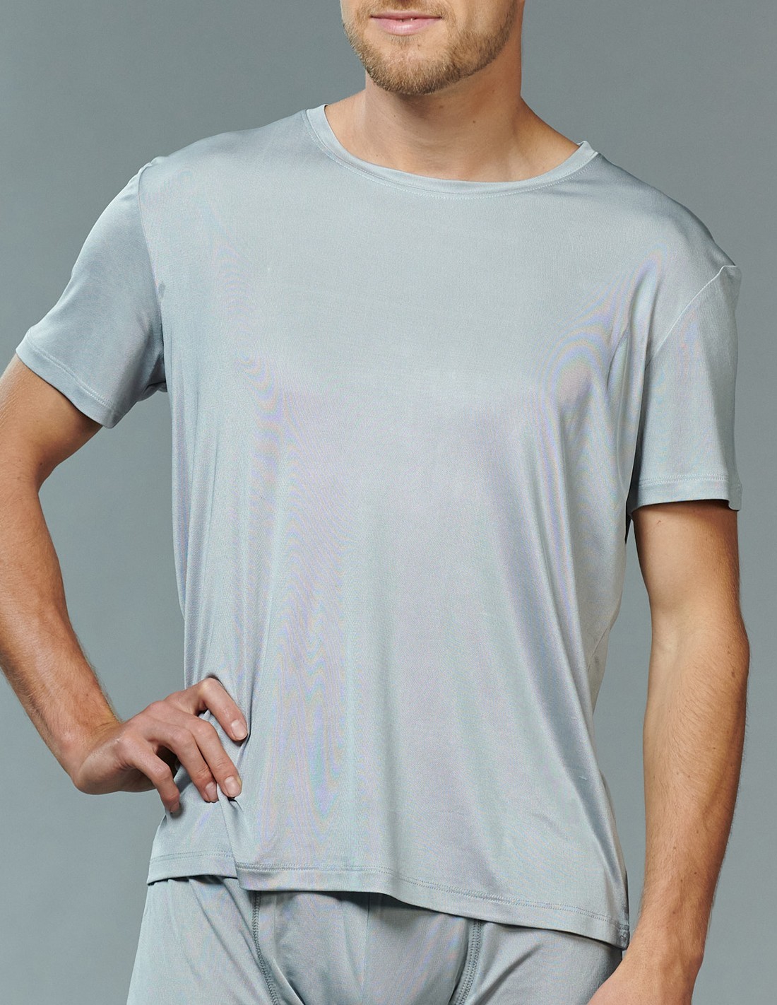 Image of Zijden Heren T-Shirt Grijs Kokon Zwo, Maat Extra Large