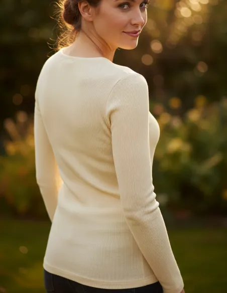 Dames Shirt Lange Mouw Gebroken Wit Merino Wol Engel Natur