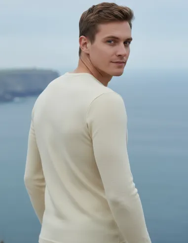 Heren Shirt Lange Mouw Gebroken Wit Merino Wol Engel Natur