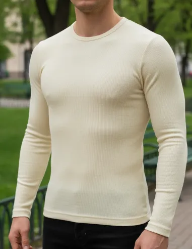 Heren Shirt Lange Mouw Gebroken Wit Merino Wol Engel Natur