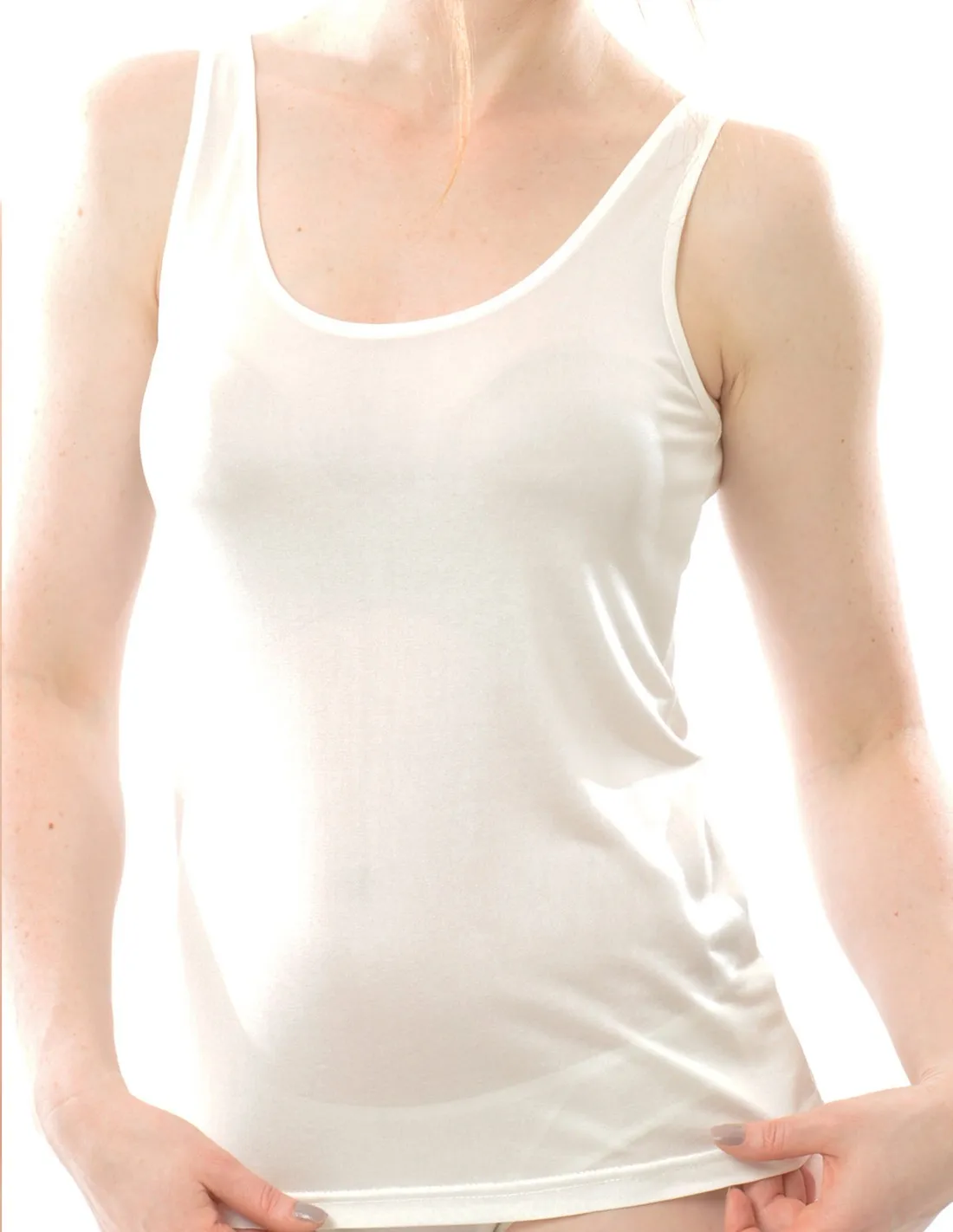 Zijden longtop Alkena Kleur Gebroken wit Maat Medium