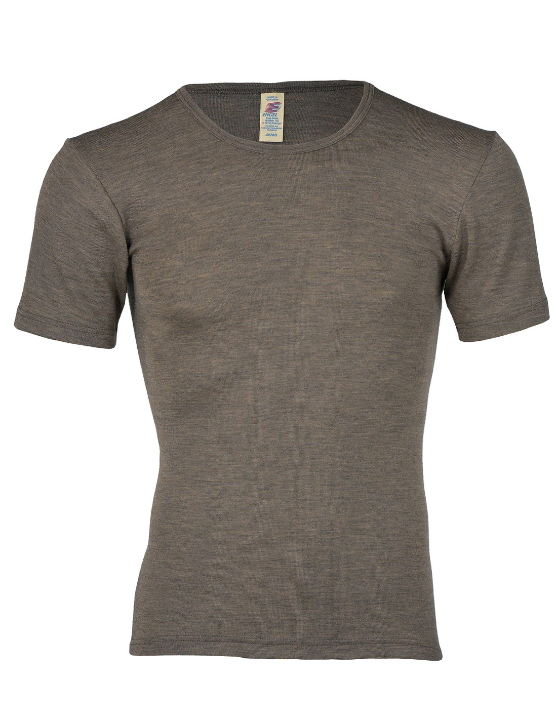 Image of Heren T-Shirt Zijde Wol Engel Natur, Kleur Walnut, Maat 50/52 - Large