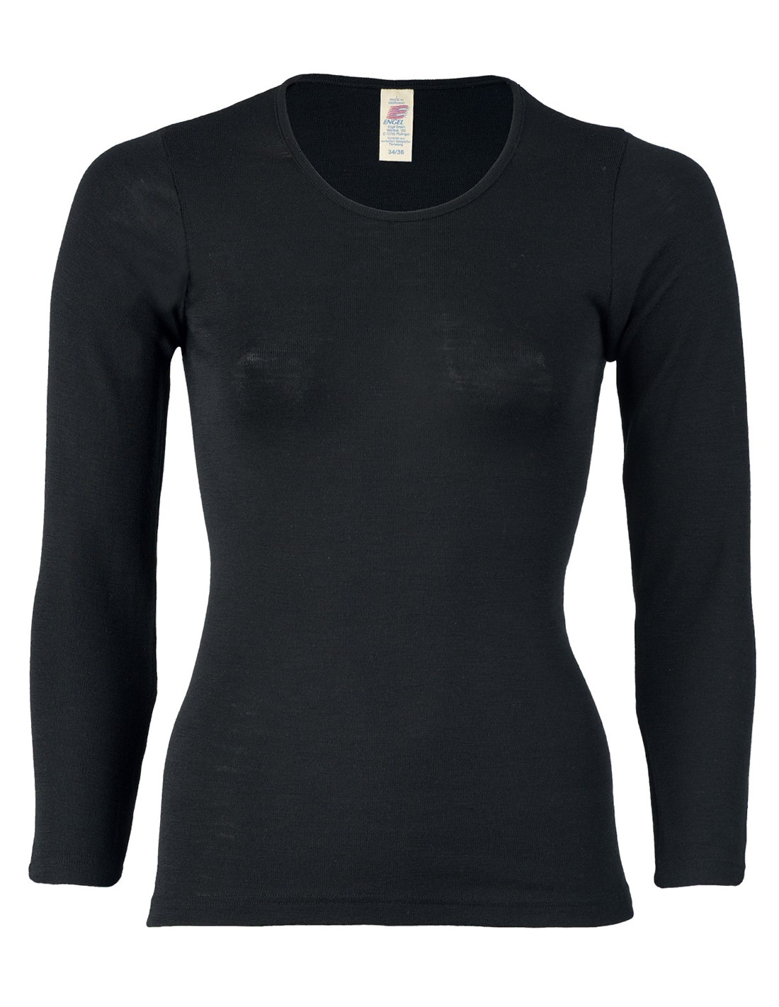 Image of Dames Shirt Lange Mouw Zijde Wol Engel Natur, Kleur Zwart, Maat 42/44 - Large