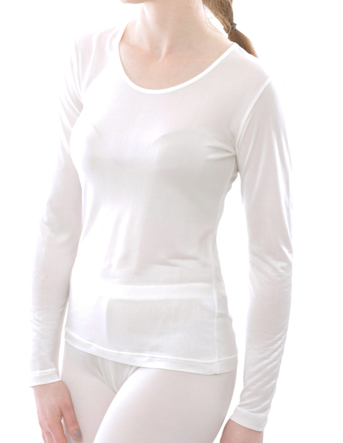 Image of Zijden Dames Shirt Lange Mouw Alkena, Kleur Gebroken wit, Maat Extra Large