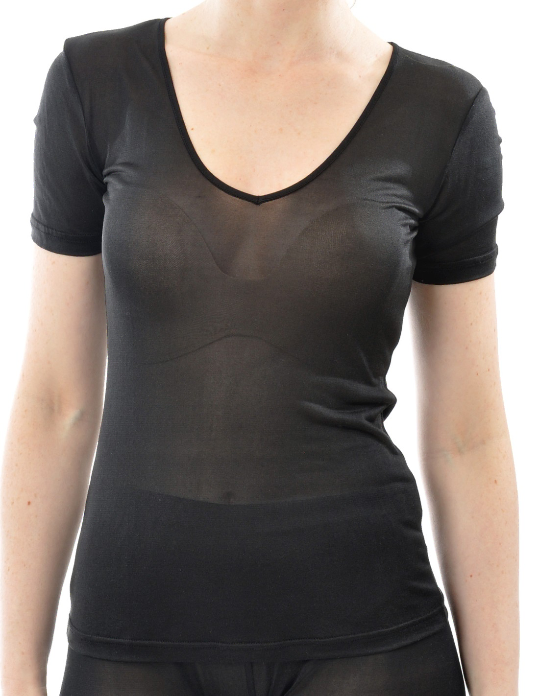 Image of Zijden Dames T-Shirt met V-Hals Alkena, Kleur Zwart, Maat Extra Extra Large