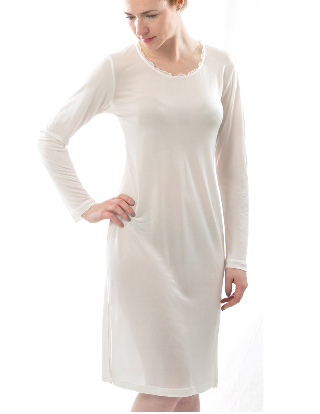 Image of Zijden Nachthemd Alkena, Kleur Gebroken wit, Maat Large
