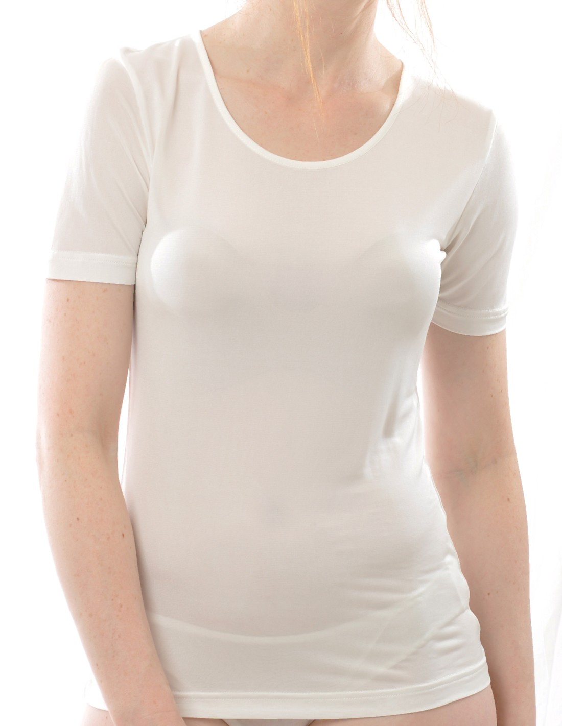 Image of Zijden Dames T-Shirt met Ronde Hals Alkena, Kleur Nude, Maat Extra Extra Large