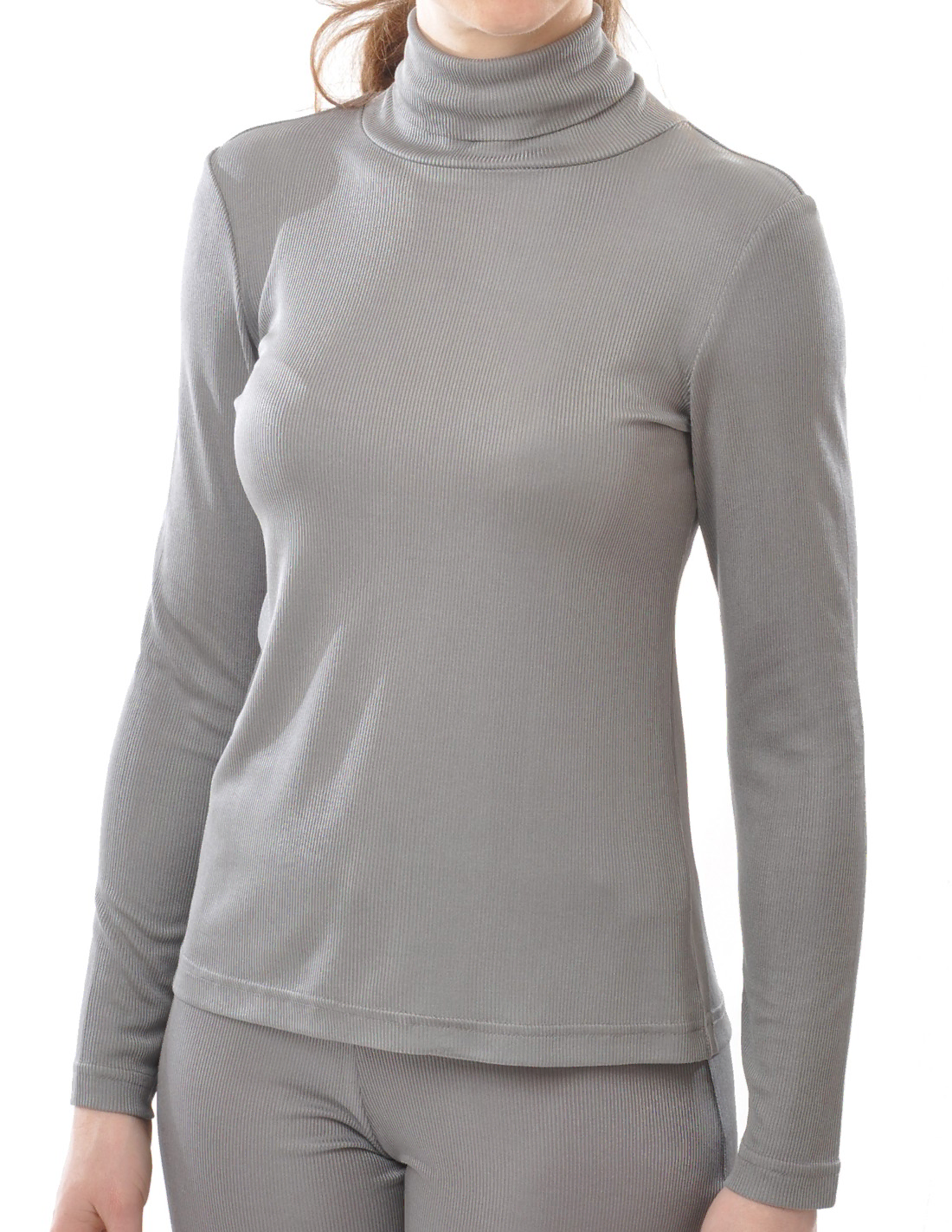 Image of Zijden Dames Rib Colshirt Lange Mouw Alkena, Kleur Antraciet, Maat Large