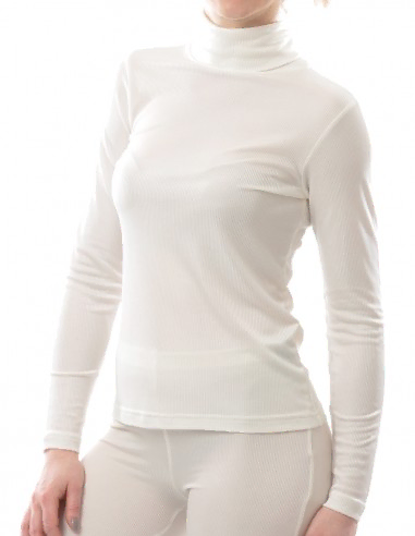 Zijden Dames Rib Colshirt Lange Mouw...