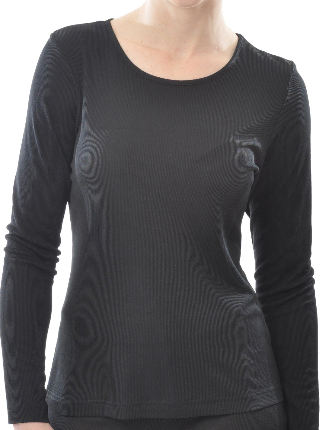 Image of Zijden Dames Rib Shirt Lange Mouw Alkena, Kleur Zwart, Maat Extra Large