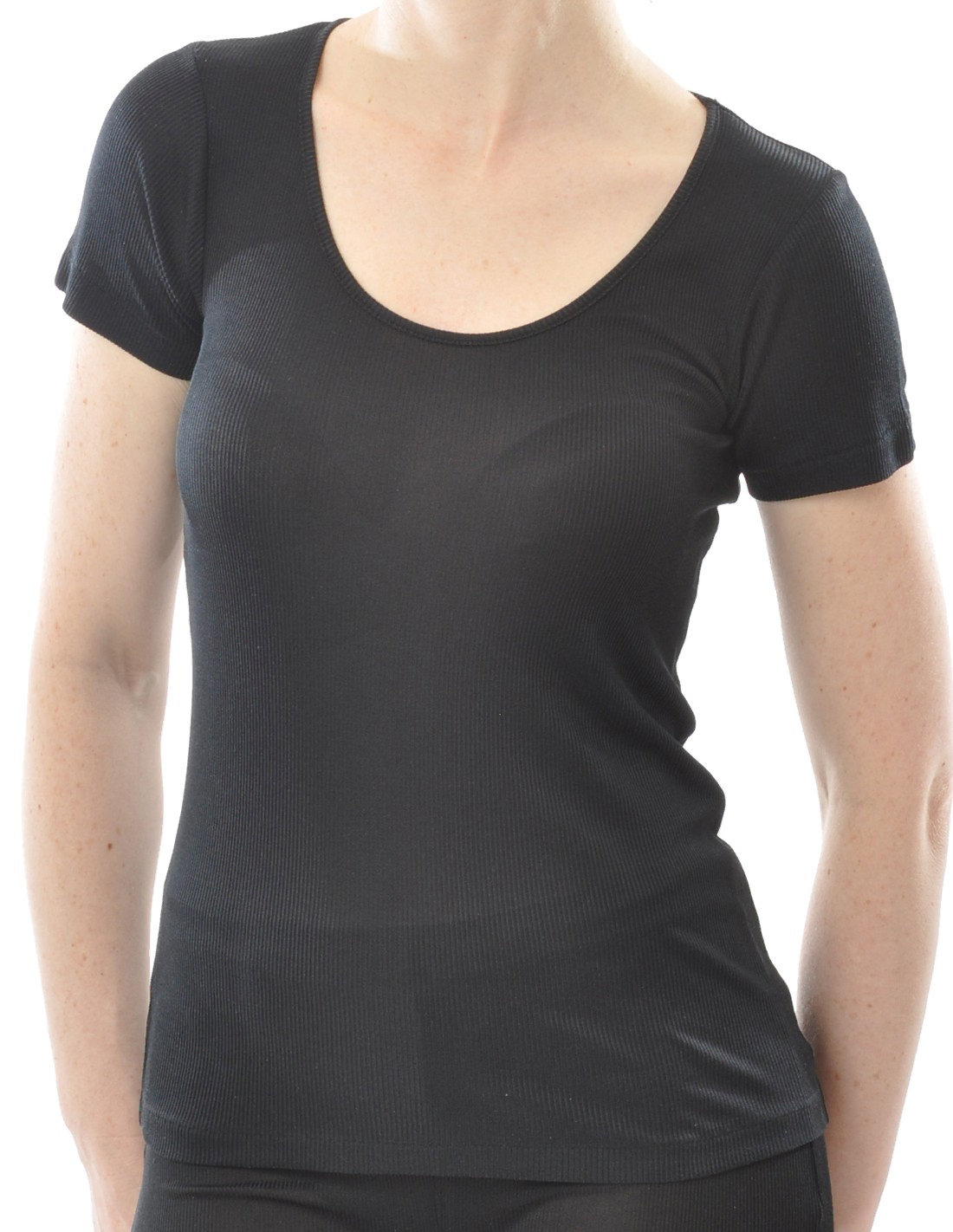Image of Zijden Dames Rib T-Shirt met Ronde Hals Alkena, Kleur Gebroken wit, Maat Small