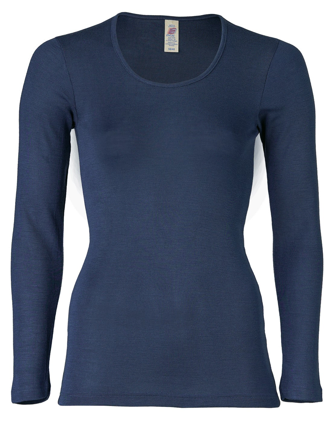 Image of Dames Shirt Lange Mouw Zijde Wol Engel Natur, Kleur Navy blauw, Maat 42/44 - Large