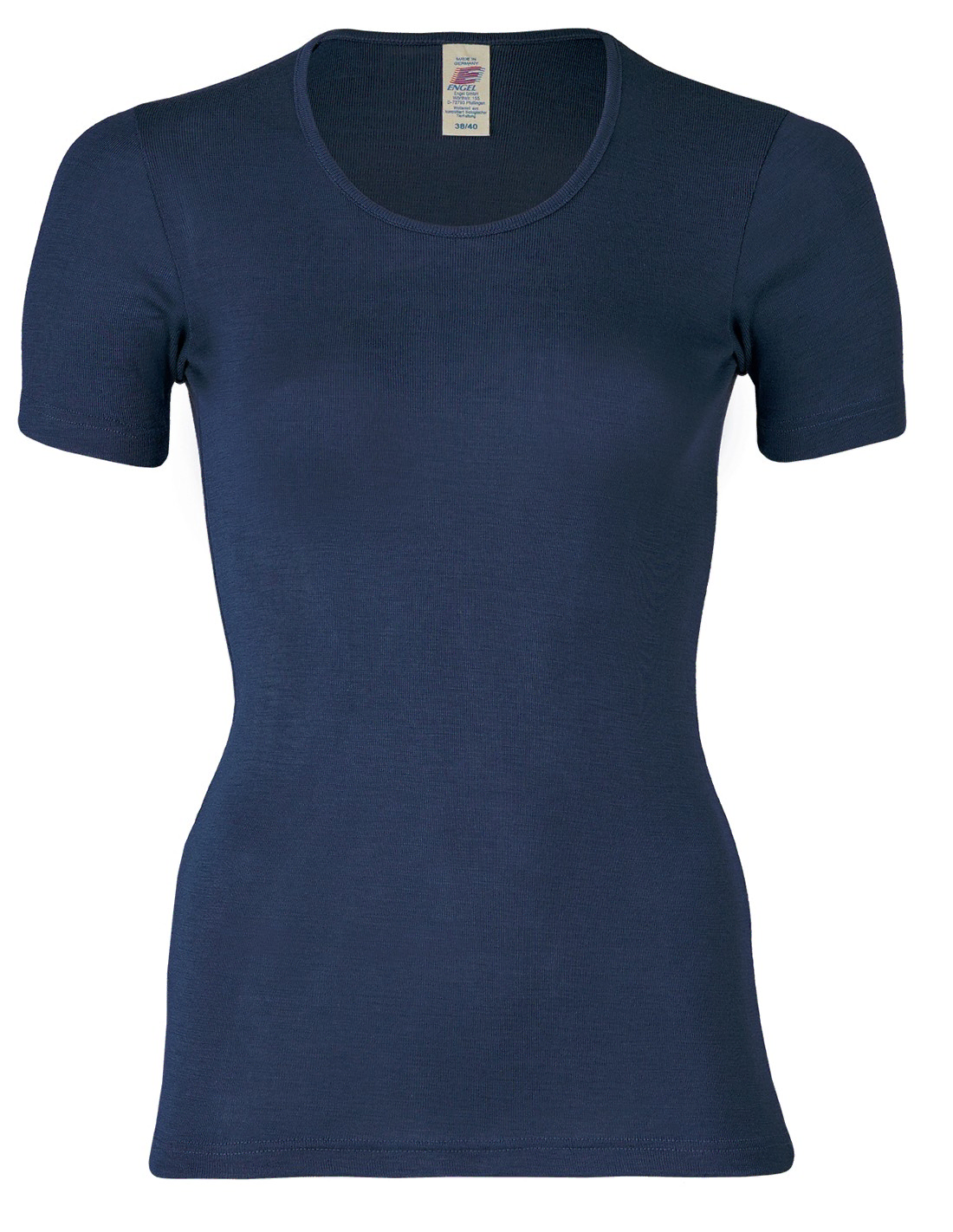 Image of Dames T-Shirt Zijde Wol Engel Natur, Kleur Navy blauw, Maat 42/44 - Large